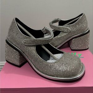 NIB Dolls Kill / Sugar Thrillz Silver Desire Me Rhinestone Mary Janes